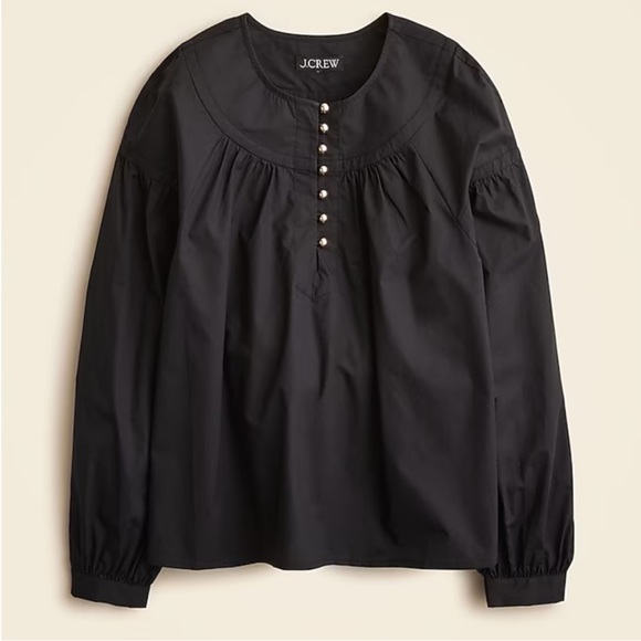 J.Crew Shirred popover top in cotton poplin in black - Picture 5 of 10